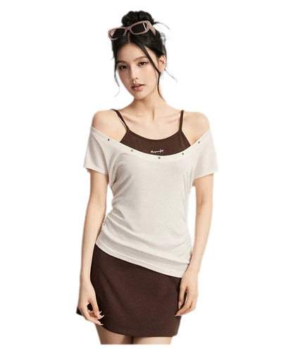 Contrast Strap Dress Set