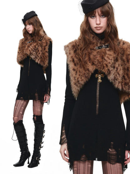 Distressed High-Neck Knit Dress