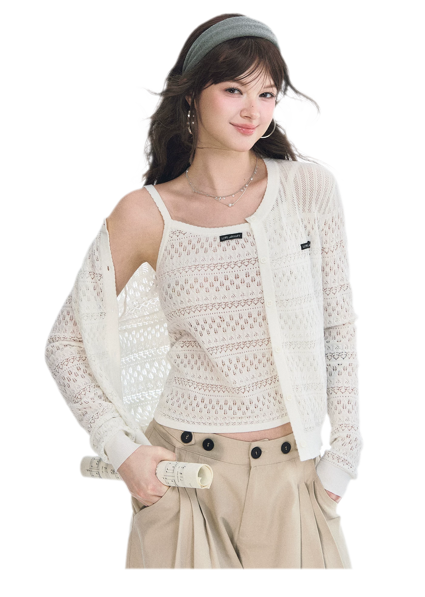 Openwork Cropped Knit Set