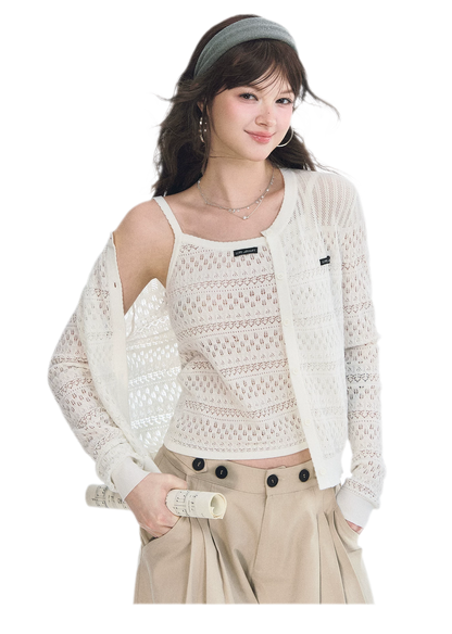 Openwork Cropped Knit Set
