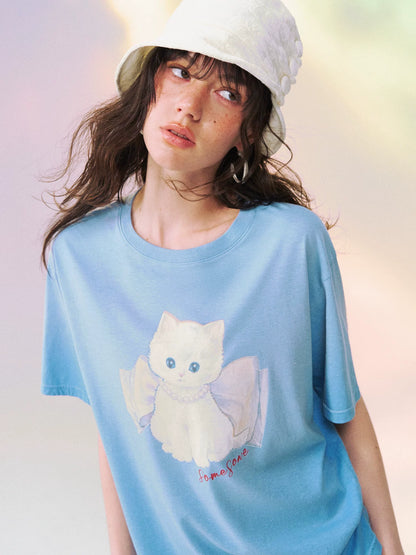 Bow Knot Kitten Short Sleeve T-shirt