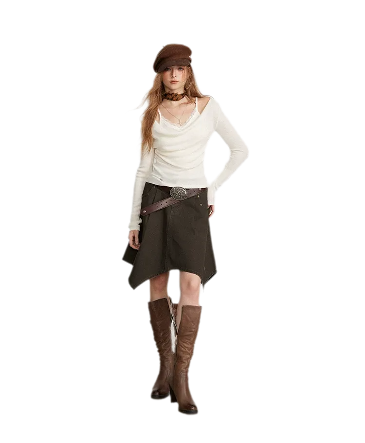 Cotton Utility Asymmetric Midi Skirt