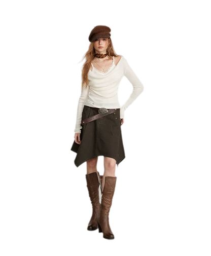 Cotton Utility Asymmetric Midi Skirt