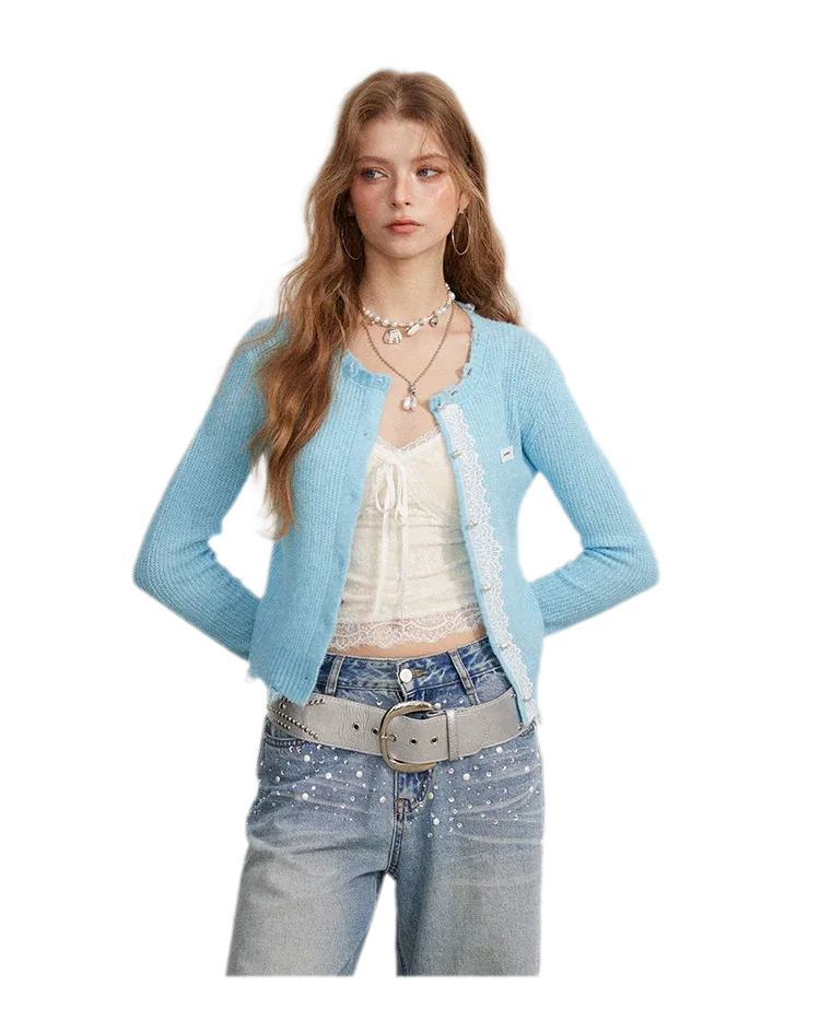 Lace Distressed Cropped Knit Sweater