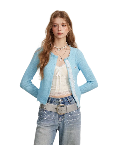 Lace Distressed Cropped Knit Sweater