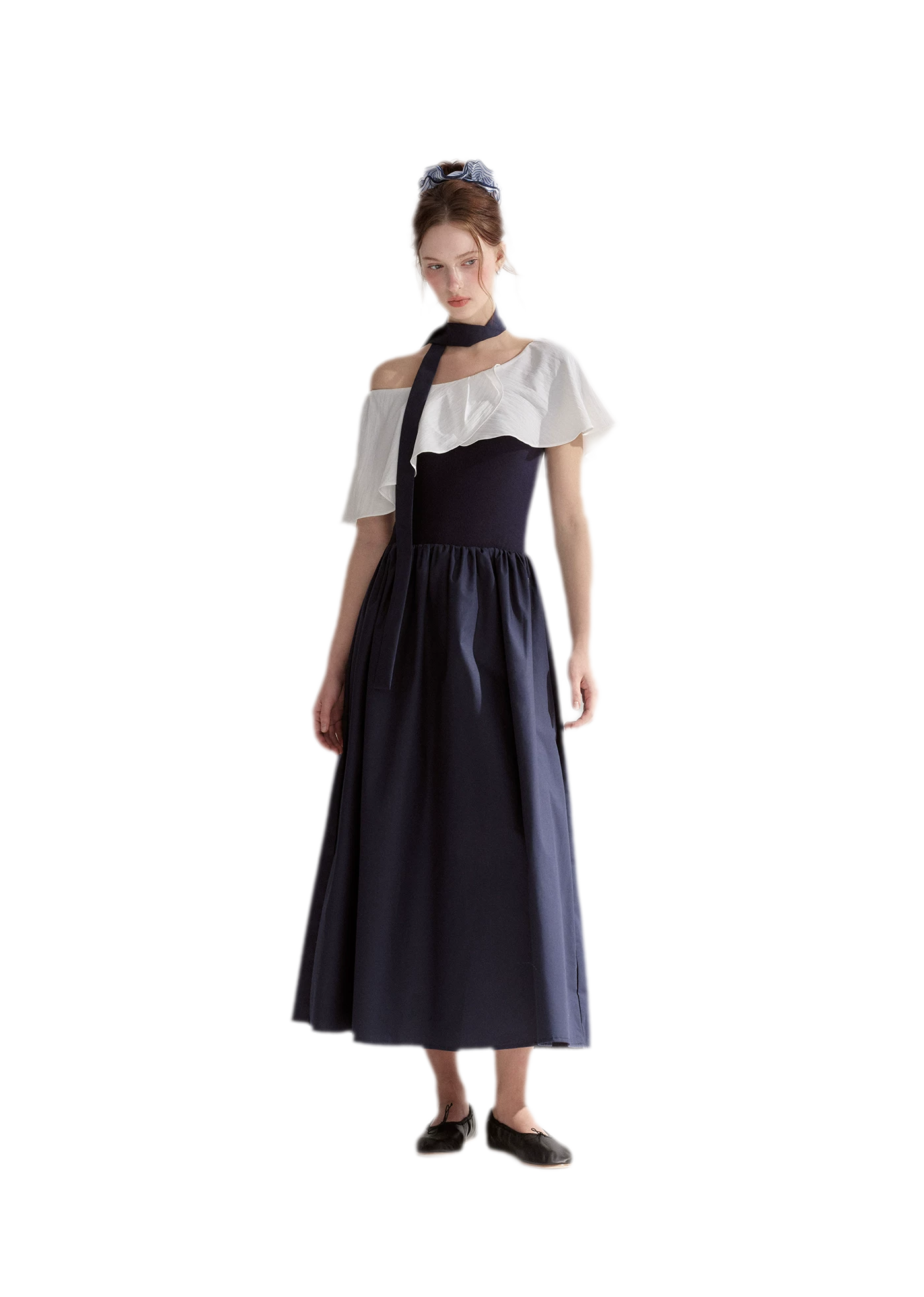 Cape Ribbon Ruffle Dress
