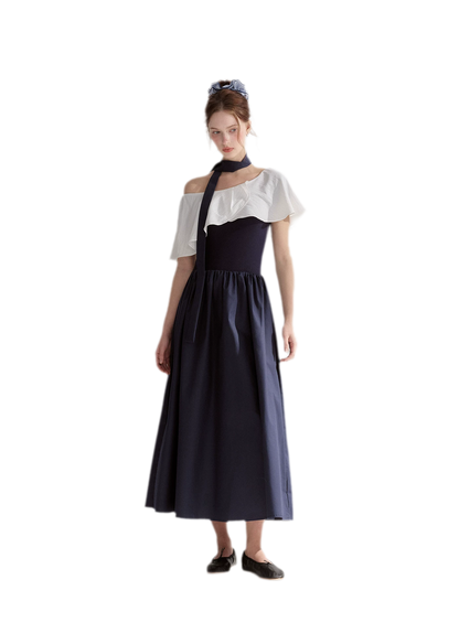Cape Ribbon Ruffle Dress