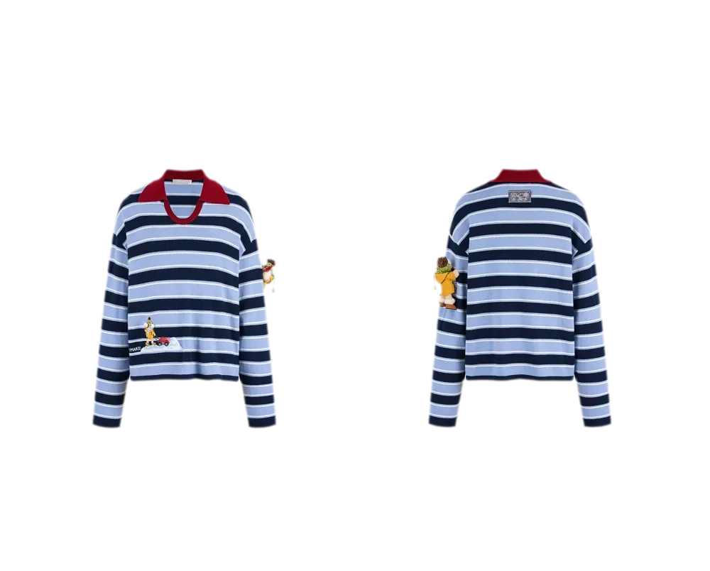 Striped Snow Bear Polo Sweater