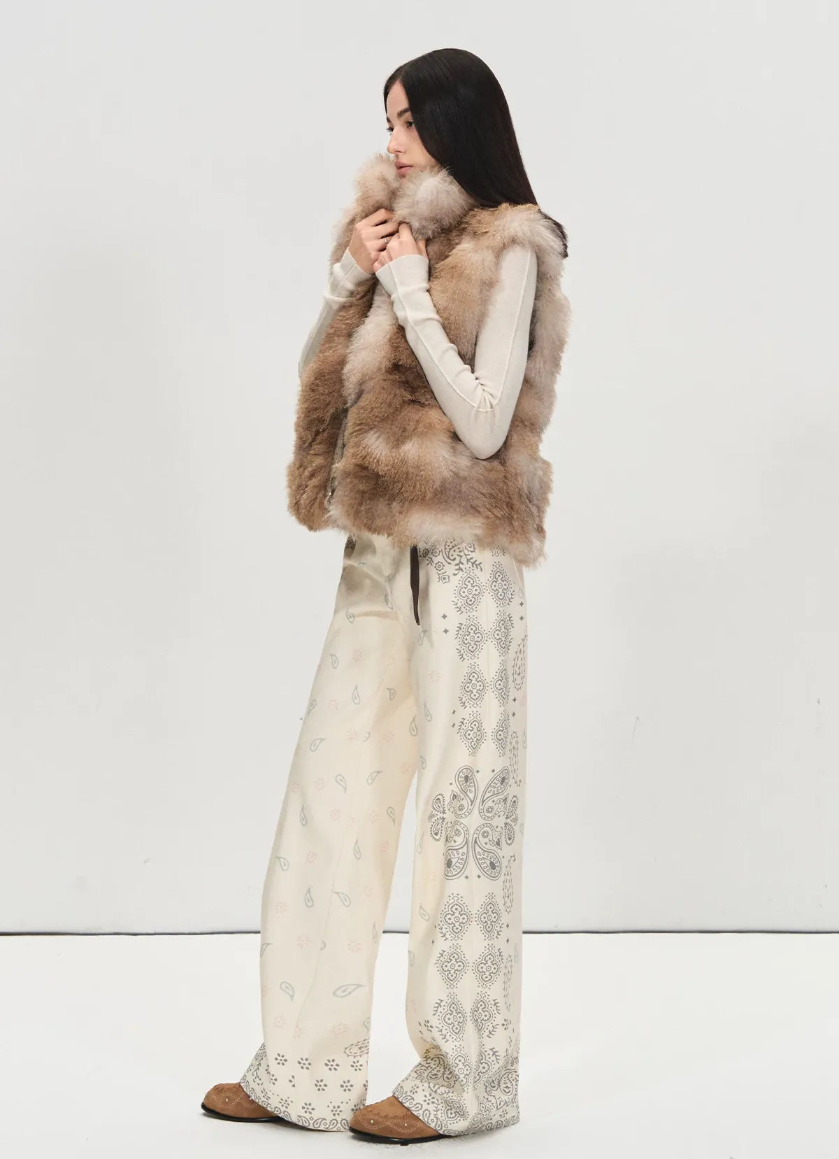 Vintage Paisley Print Relaxed Wide-Leg Pants