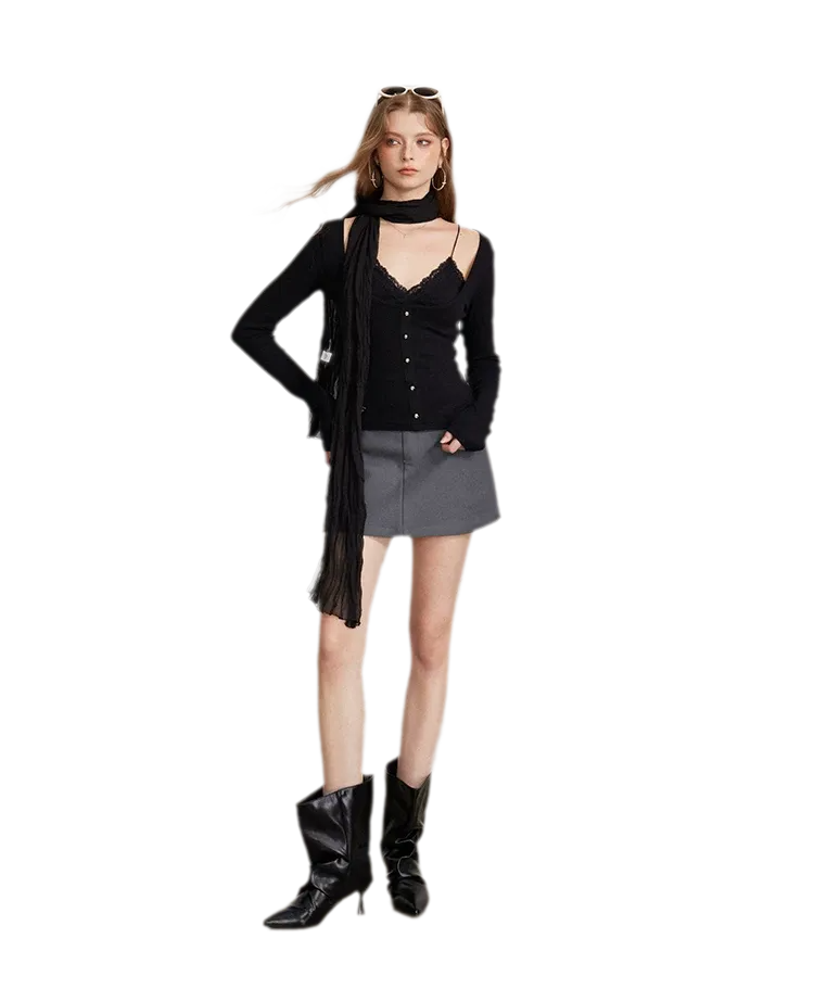 Ribbed Lace Splice T-Shirt