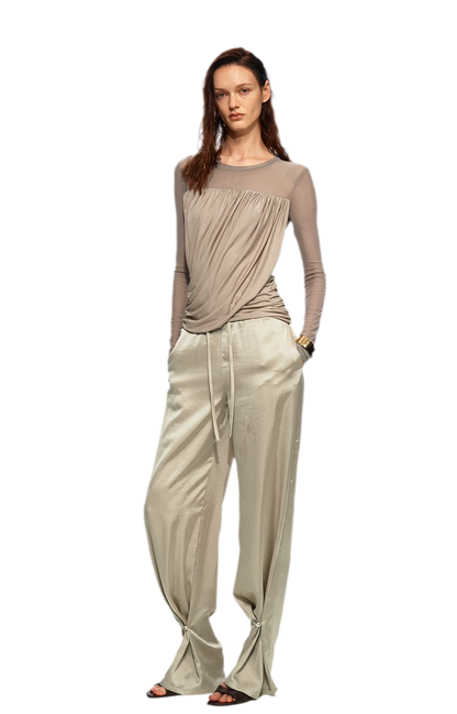 Draped Mesh Long Sleeve Tee