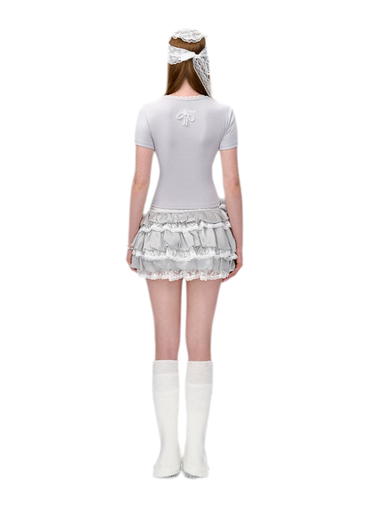 Lace Bear Puff Mini Skirt