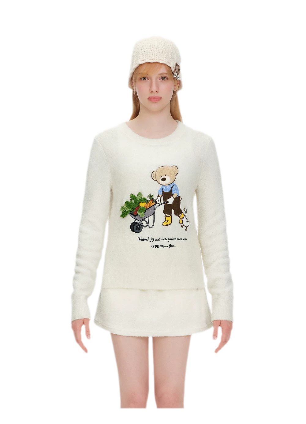 Fuzzy Appliqué Pullover Sweater