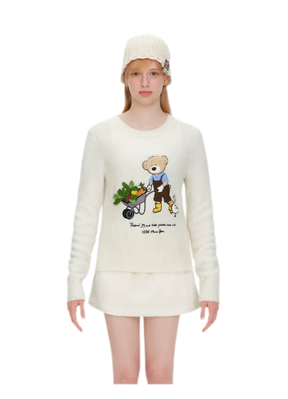 Fuzzy Appliqué Pullover Sweater