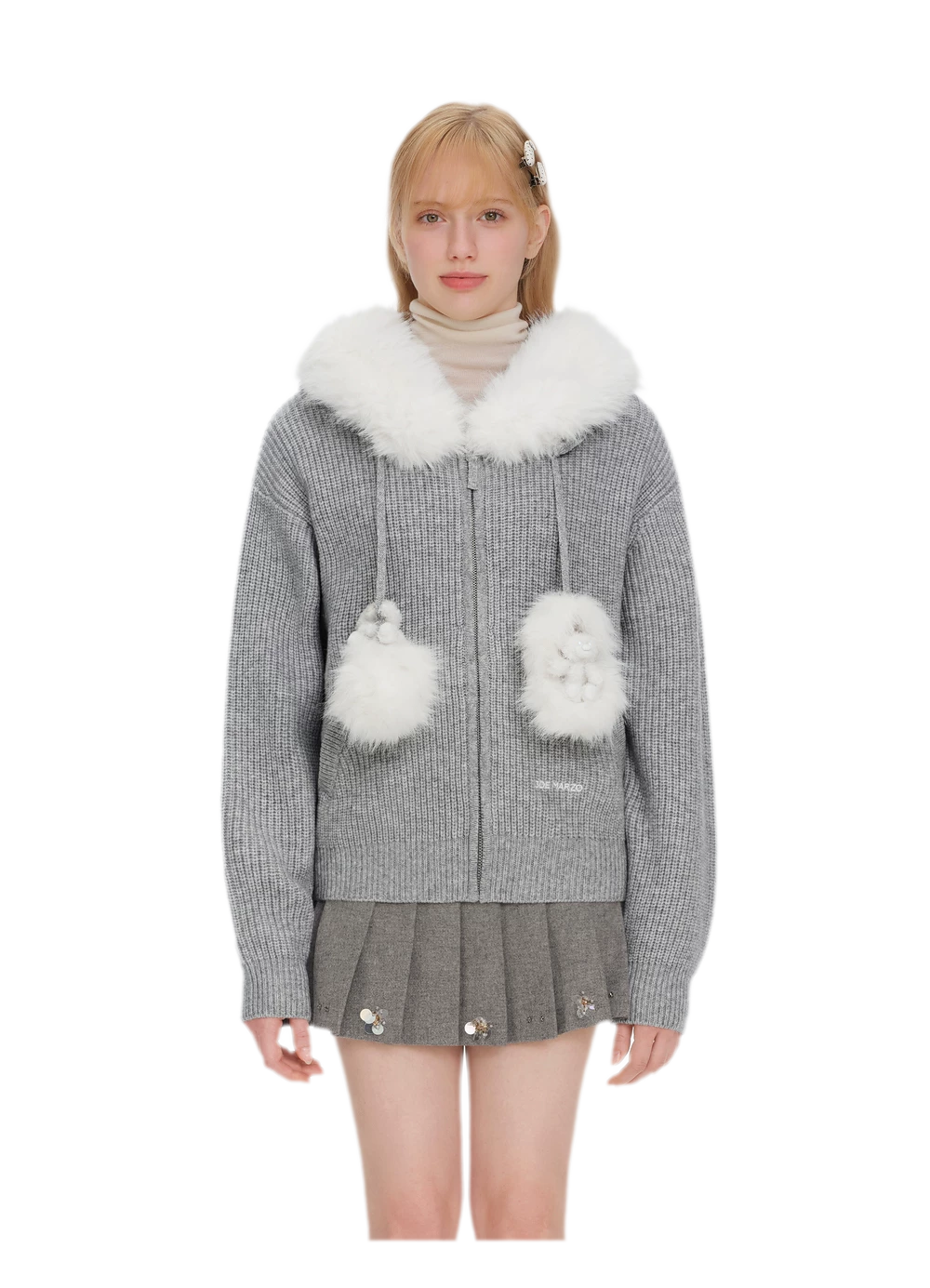 Pom-Pom Hooded Knit Sweater