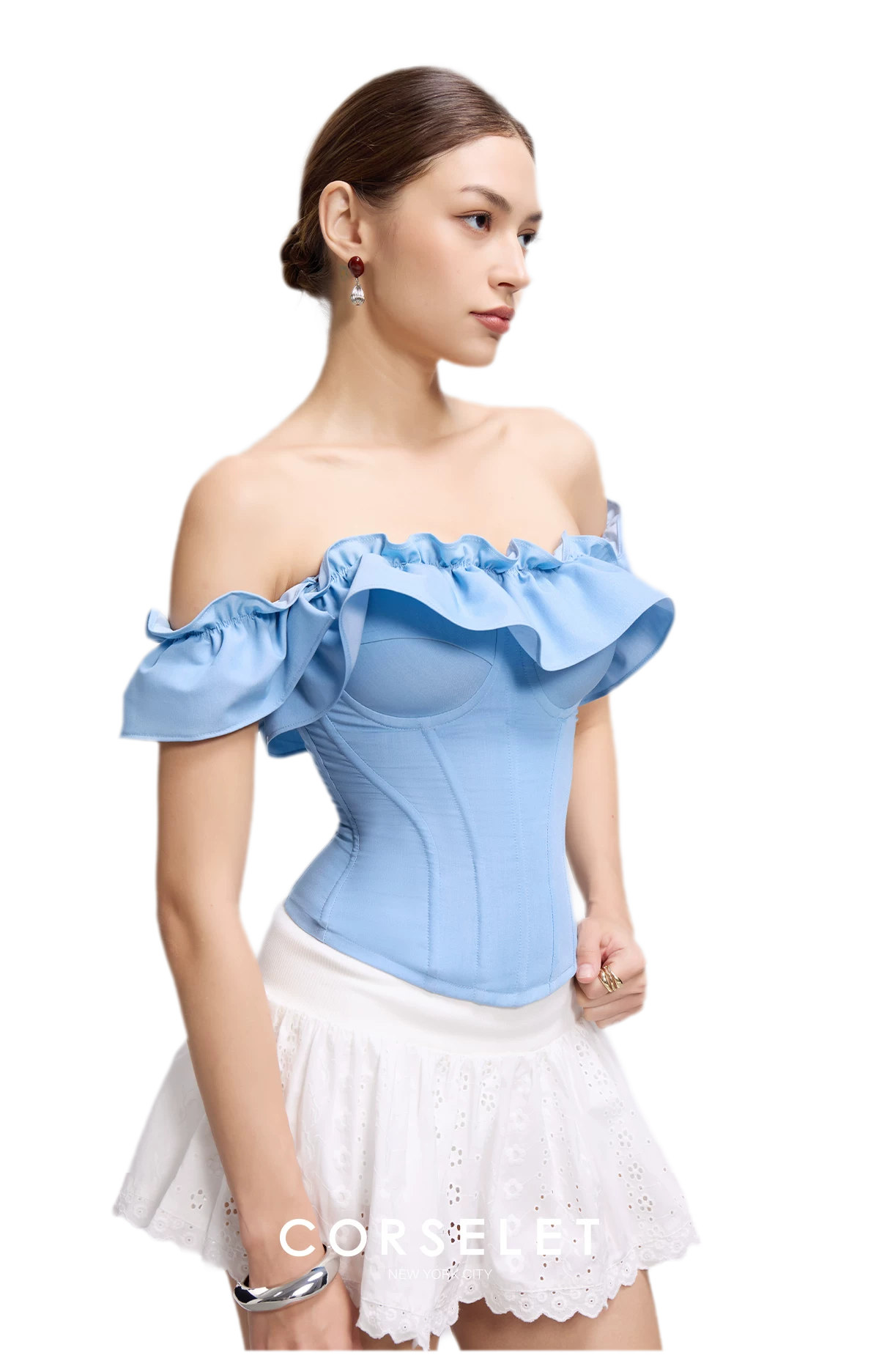 Denim Ruffle Bustier Top
