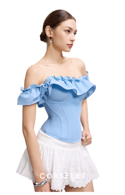 Denim Ruffle Bustier Top
