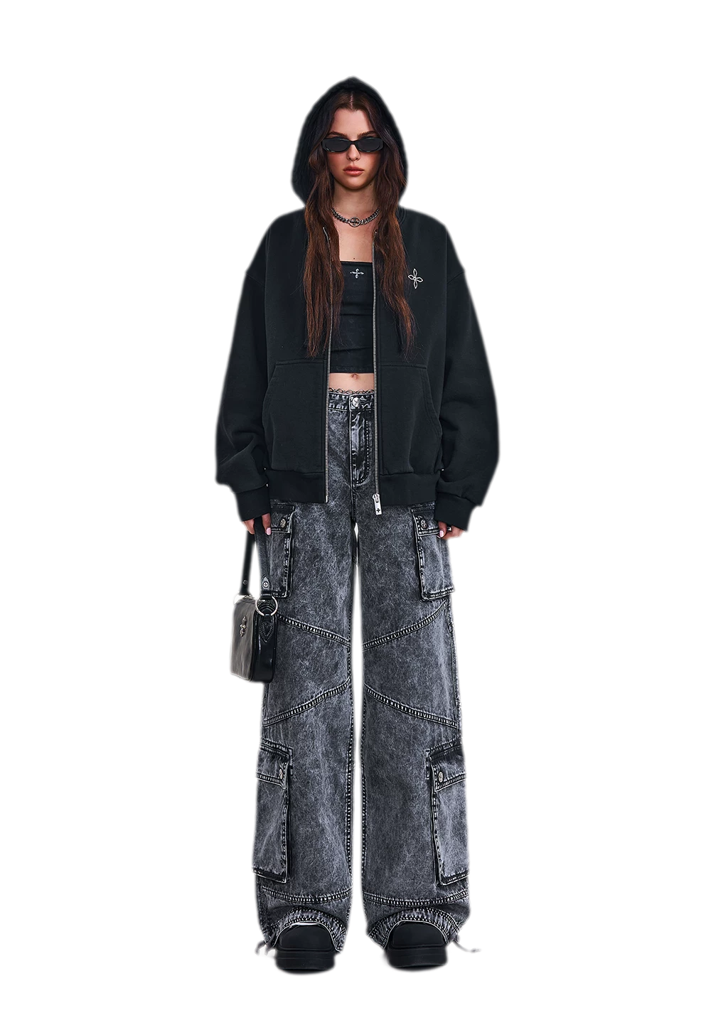 Cross Statue Oversized Zip-Up Hoodie