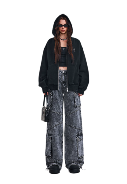 Cross Statue Oversized Zip-Up Hoodie