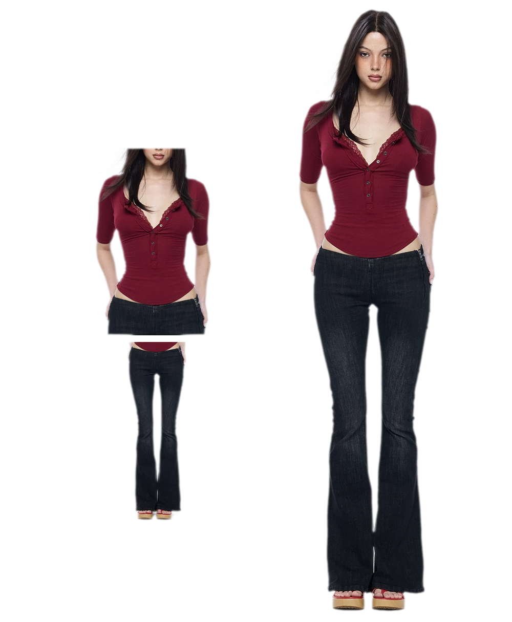 Ribbed Lace V-Neck Top Set