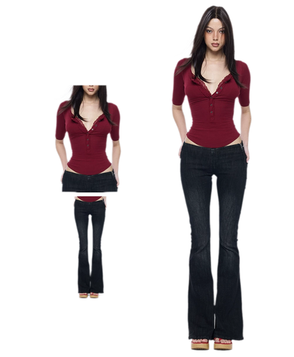 Ribbed Lace V-Neck Top Set