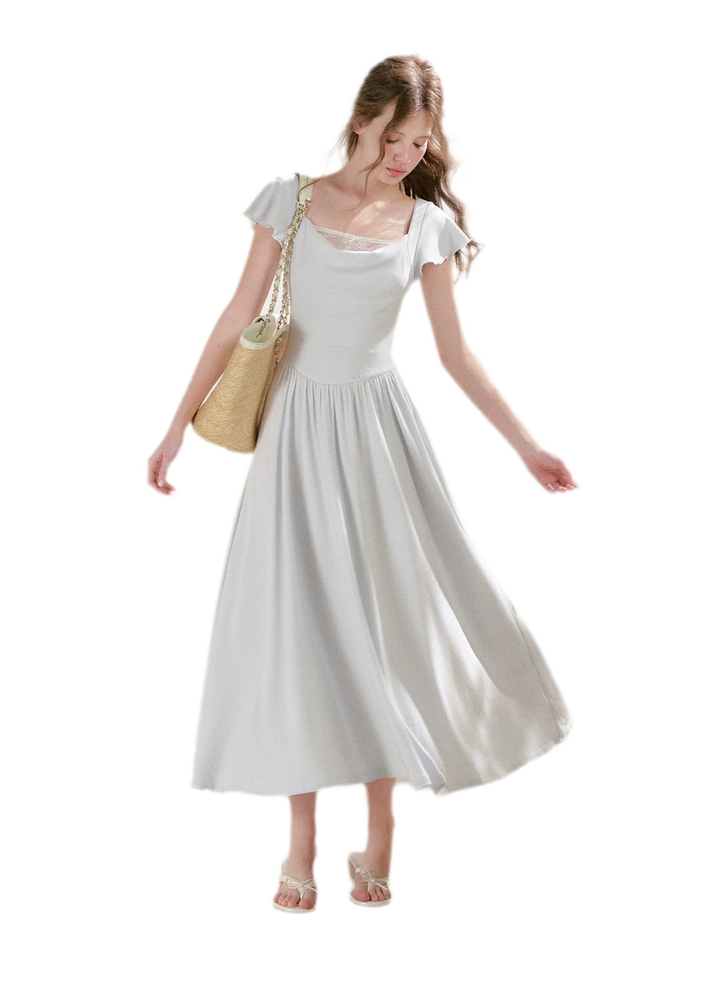 Lace Insert Flutter Sleeve Dress