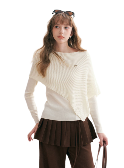 Diagonal Shawl Knit Sweater