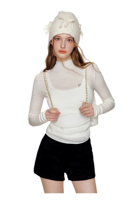 Fine Wool Ruched Bow Top