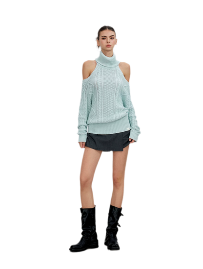 Cable-Knit Cutout Turtleneck Sweater