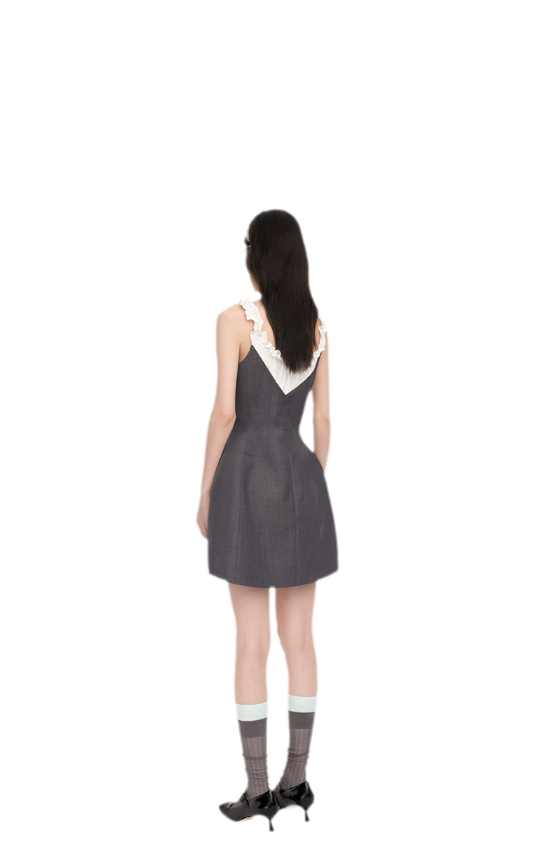 Ruffled Contrast Mini Dress