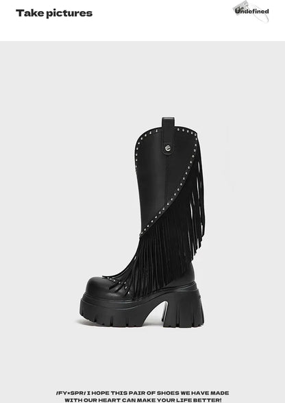 Studded Fringe Western Boots