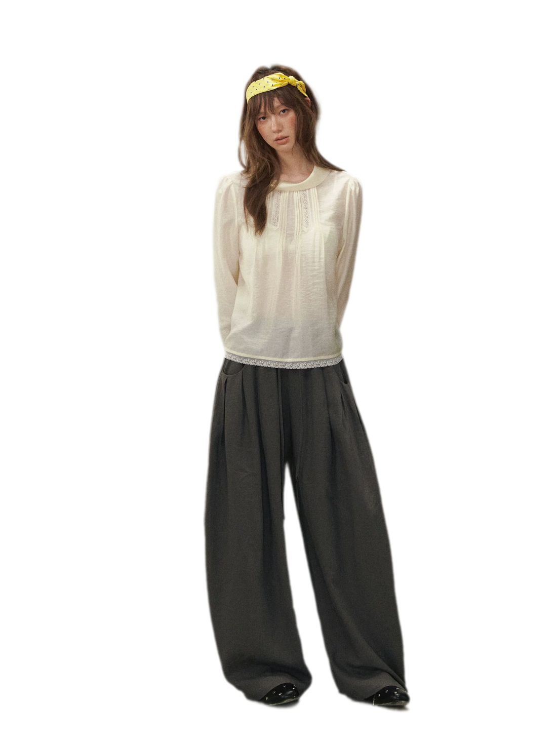 Pintuck Lace Cuff Blouse