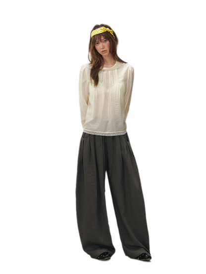 Pintuck Lace Cuff Blouse