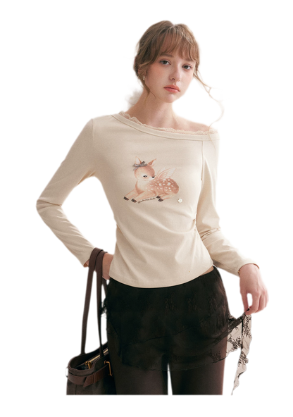 Hand-Drawn Lace-Trim T-Shirt
