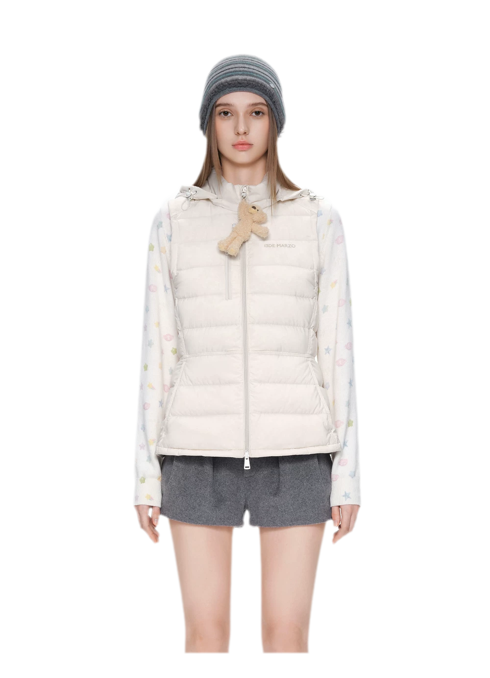 Cinched Hooded Quilted Down Vest