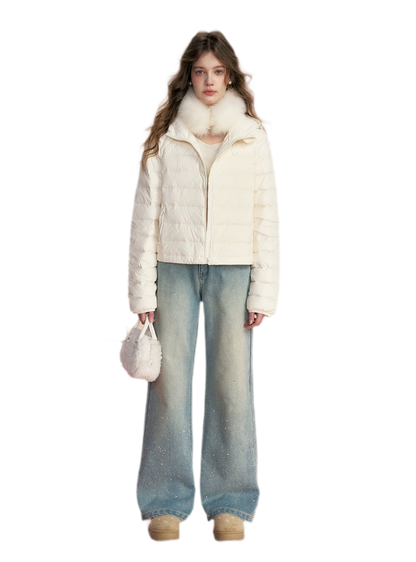 Embellished Fleece-Lined Wide-Leg Jeans