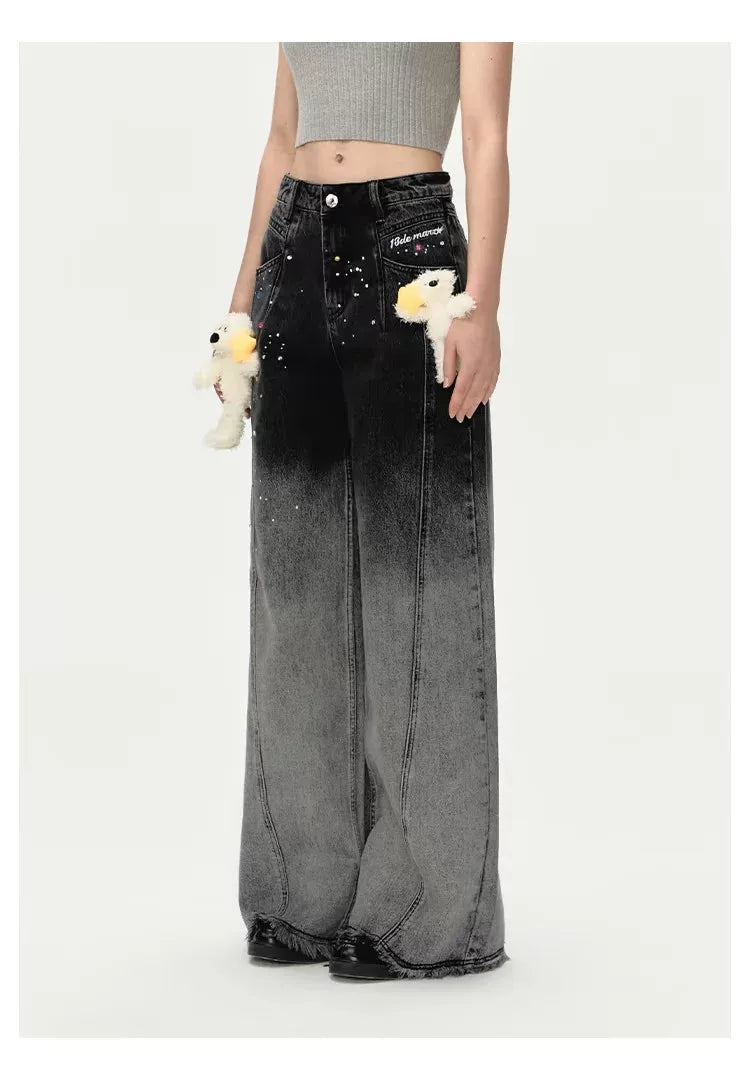 Unisex Glow Star Bear Wide-leg Casual Denim Pants