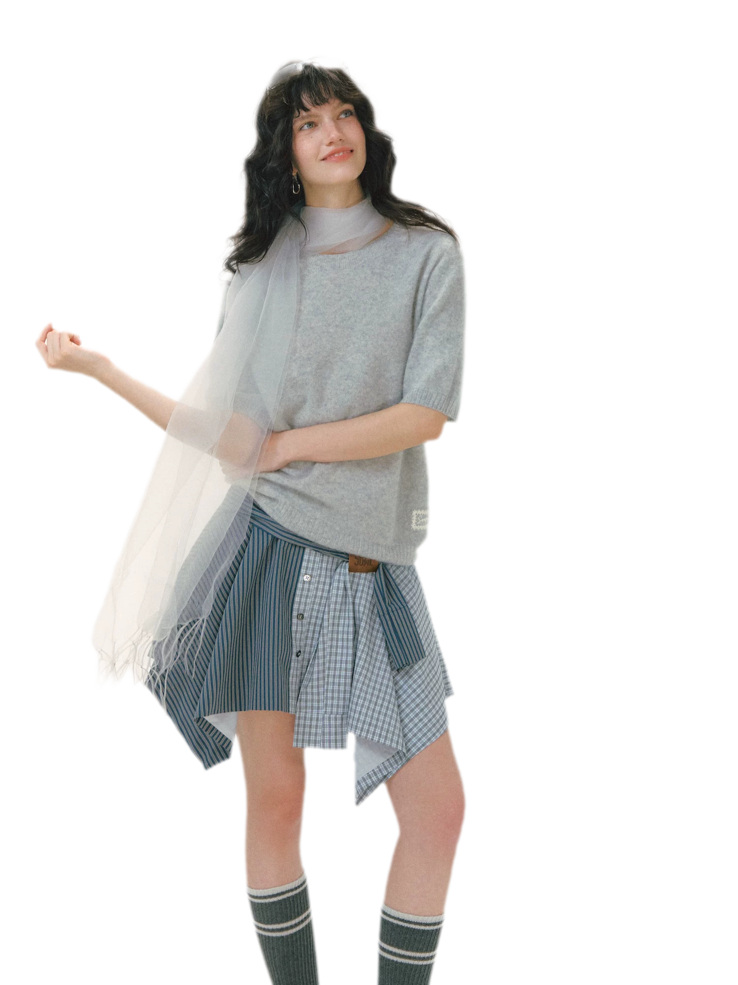 Patchwork Asymmetrical Plaid Skort