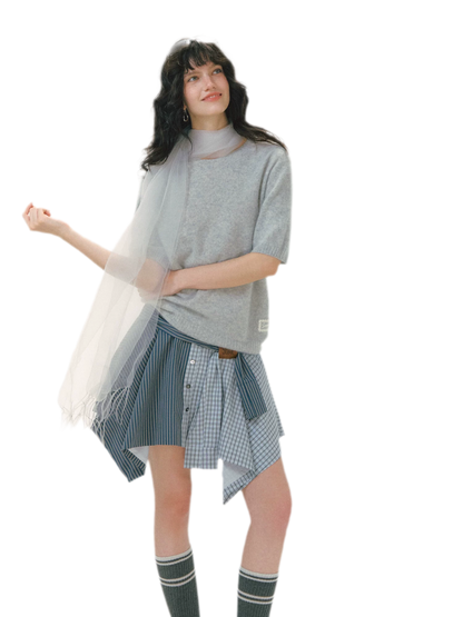 Patchwork Asymmetrical Plaid Skort