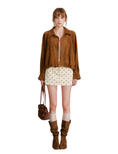 Faux Suede Relaxed Short Jacket