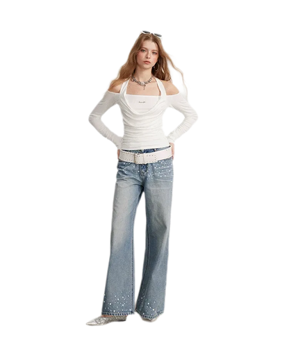 Draped Off-Shoulder Long-Sleeve Top