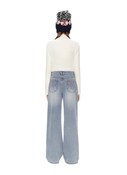 Jeans in denim a gamba larga con fodera in pile
