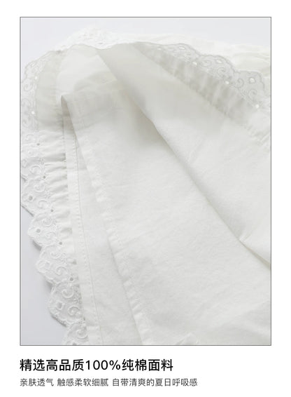 White Lace High-Waist A-Line Skirt