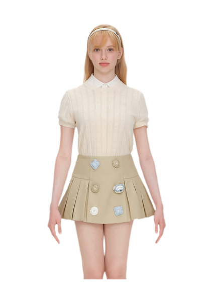 Bear Pleated Cotton Skort
