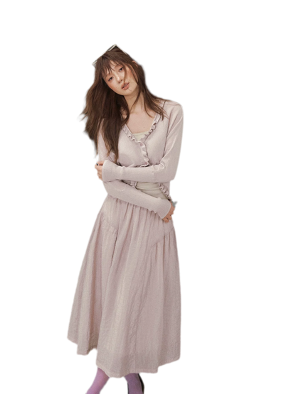 Ruffle Trim Knit Cardigan