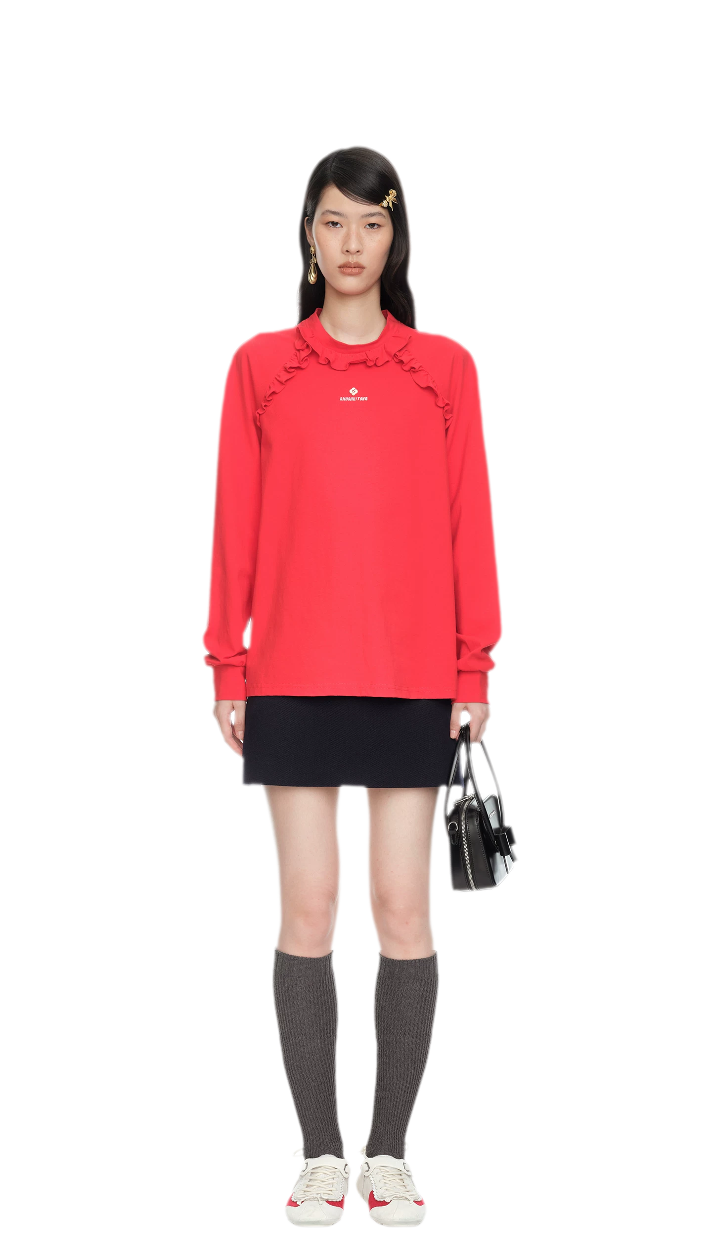 Ruffled Relaxed Cotton Long-Sleeve Tee