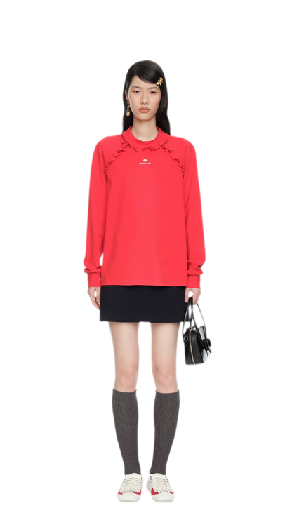 Ruffled Relaxed Cotton Long-Sleeve Tee