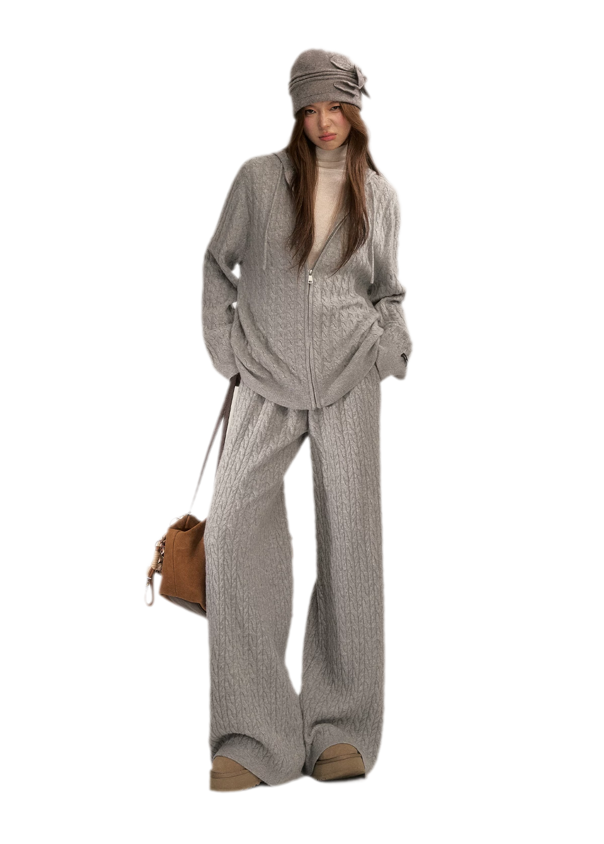 Wool-Blend Cable-Knit Hooded Set