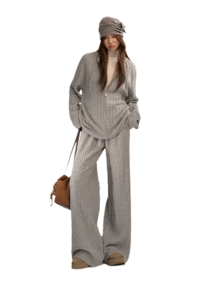 Wool-Blend Cable-Knit Hooded Set