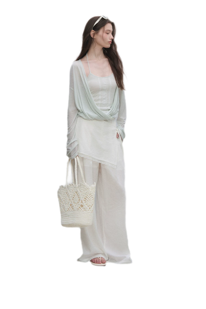 Textured Low-Waist Wide-Leg Trousers